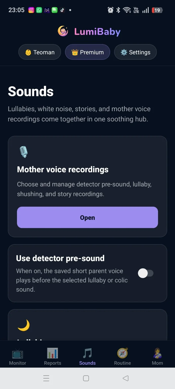 LumiBaby soothing sounds screen